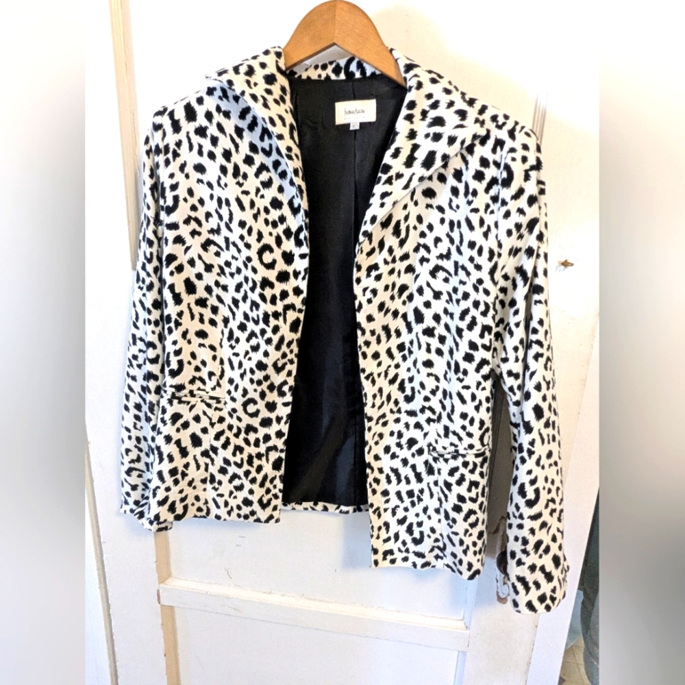 Neiman Marcus Exclusive Black and White Animal Print Blazer, Large